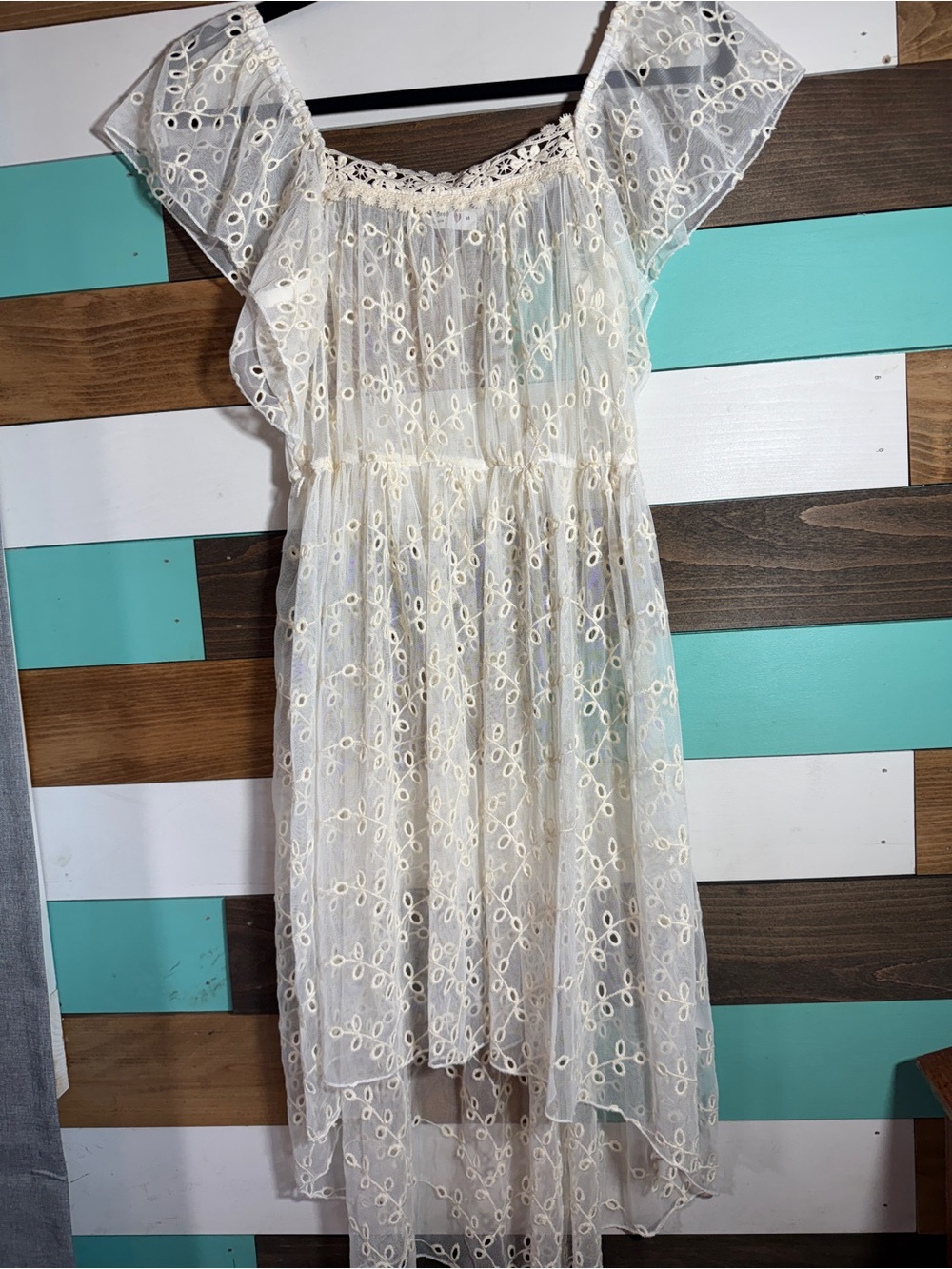 Beautees Ivory Eyelet High-Low Dress
